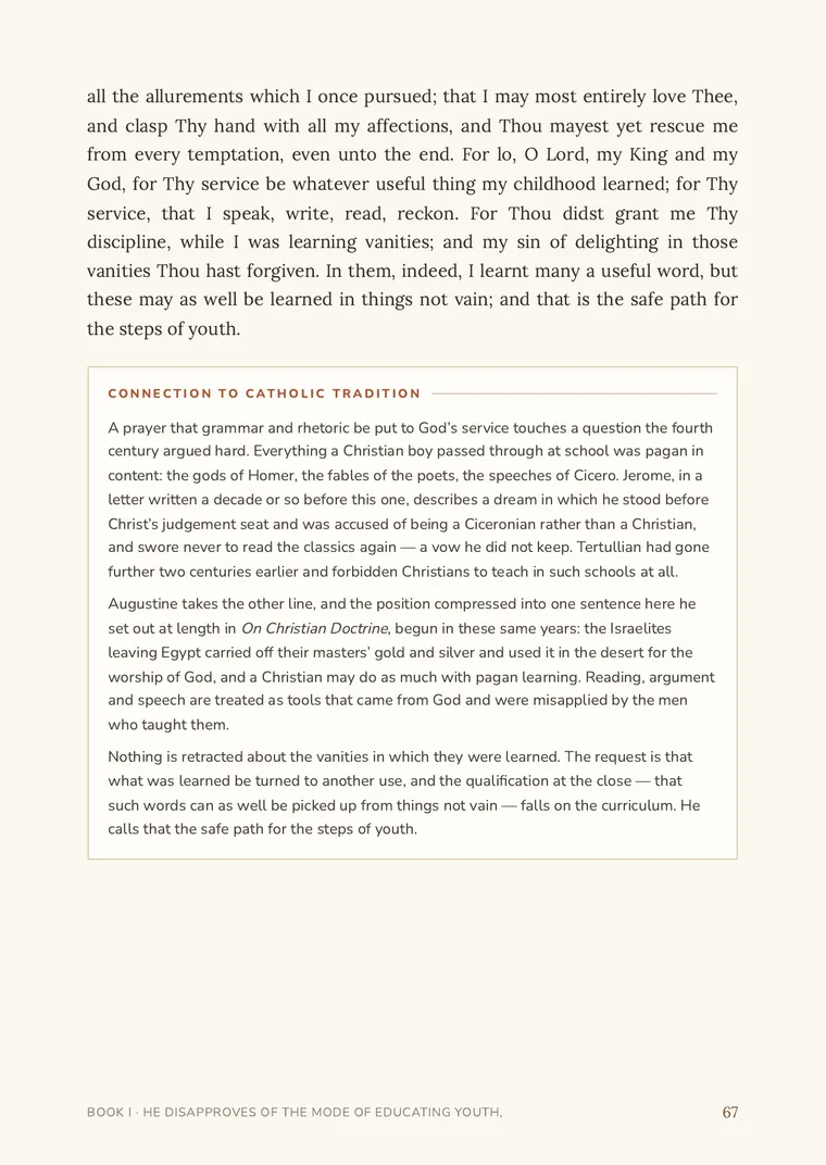 A page of the Confessions: Augustine in Pusey’s English, with a panel identifying the Scripture behind the wording and the Vulgate psalm numbers